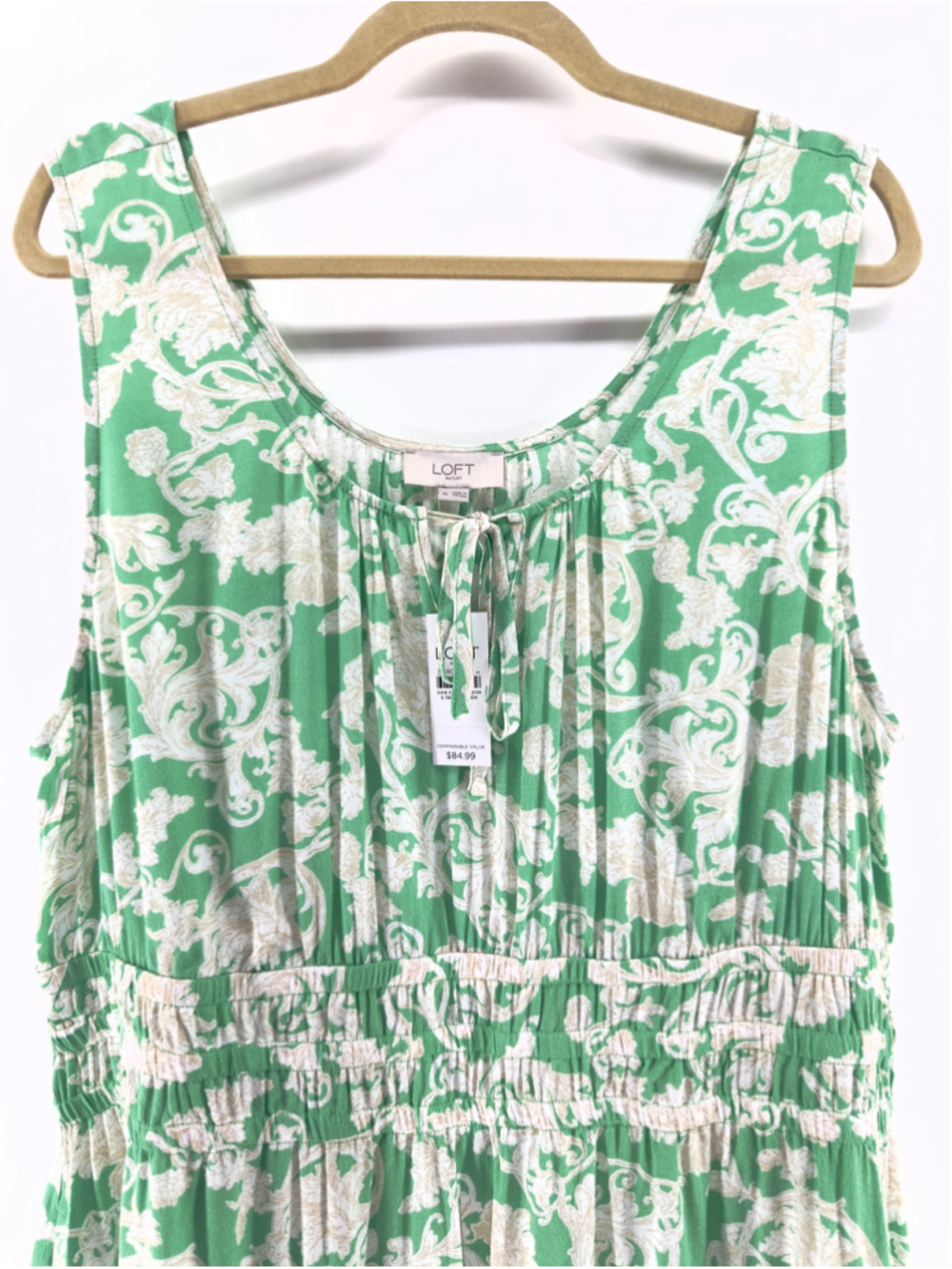 NWT $85 LOFT Outlet Green & Beige FLORAL Sleeveless BOHO SPRING Dress WOMENS XL - Picture 2 of 7